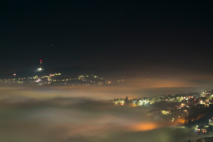 Rainbow colors of fog in Sarajevo